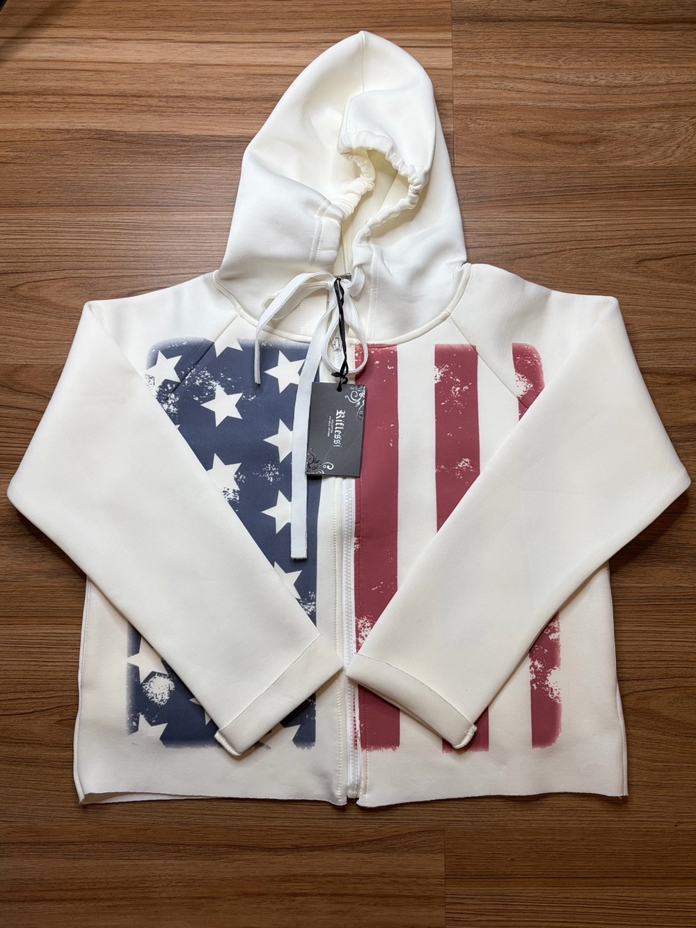 Riflessi Unisex American Flag Zip Up Sweatshirt Size L NWT